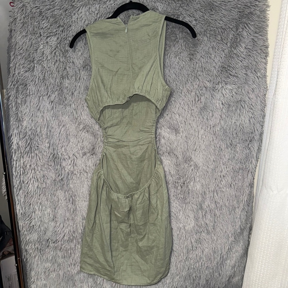 SHEIN Olive Green Sleeveless Cutout Ruched Waist Mini Dress Size M - Picture 2 of 3